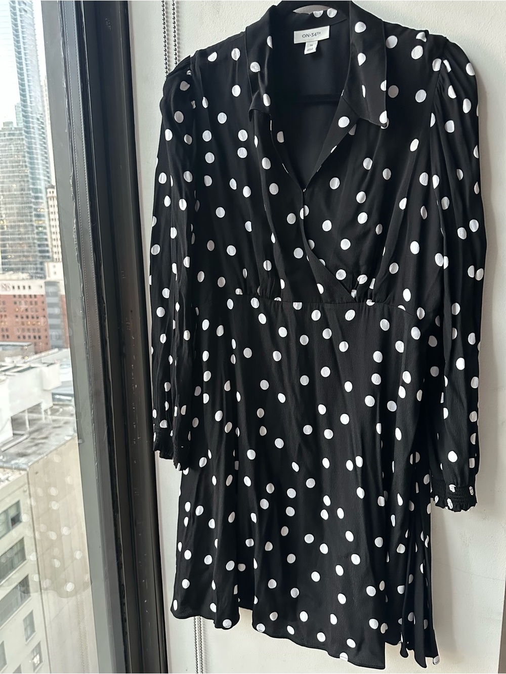 On 34th Dress Size 14 Polka Dot Long Sleeve Shirt Dress - Black/White